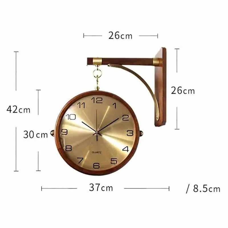 Luxury wood double sided wall clocks movement silence 360° rotatable clock aesthetic living room decoration accessories