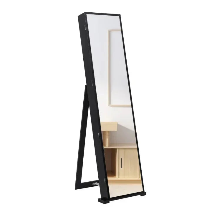 79 blue led jewelry cabinet storage upright with long mirror（black） - black
