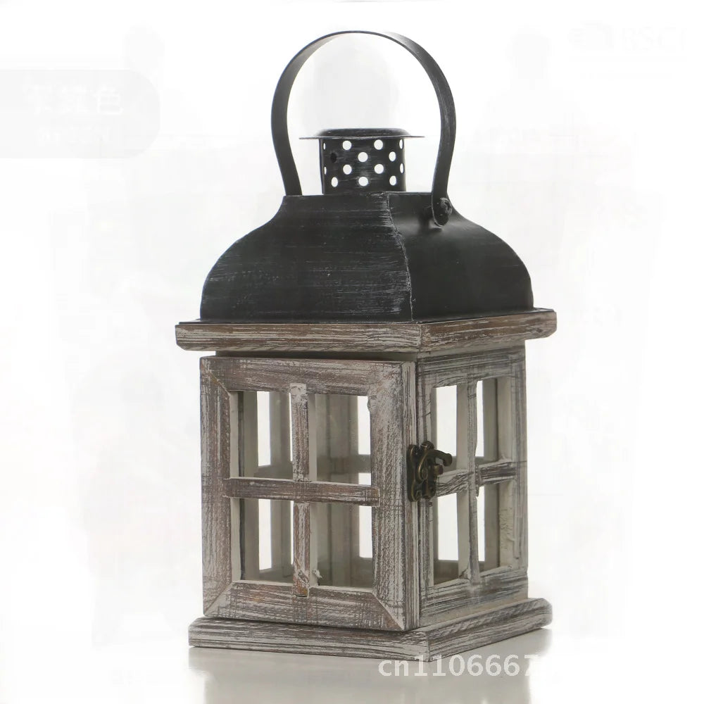 Vintage american wooden candle holder european style wind lamp home decorations christmas ornaments coffee color wood