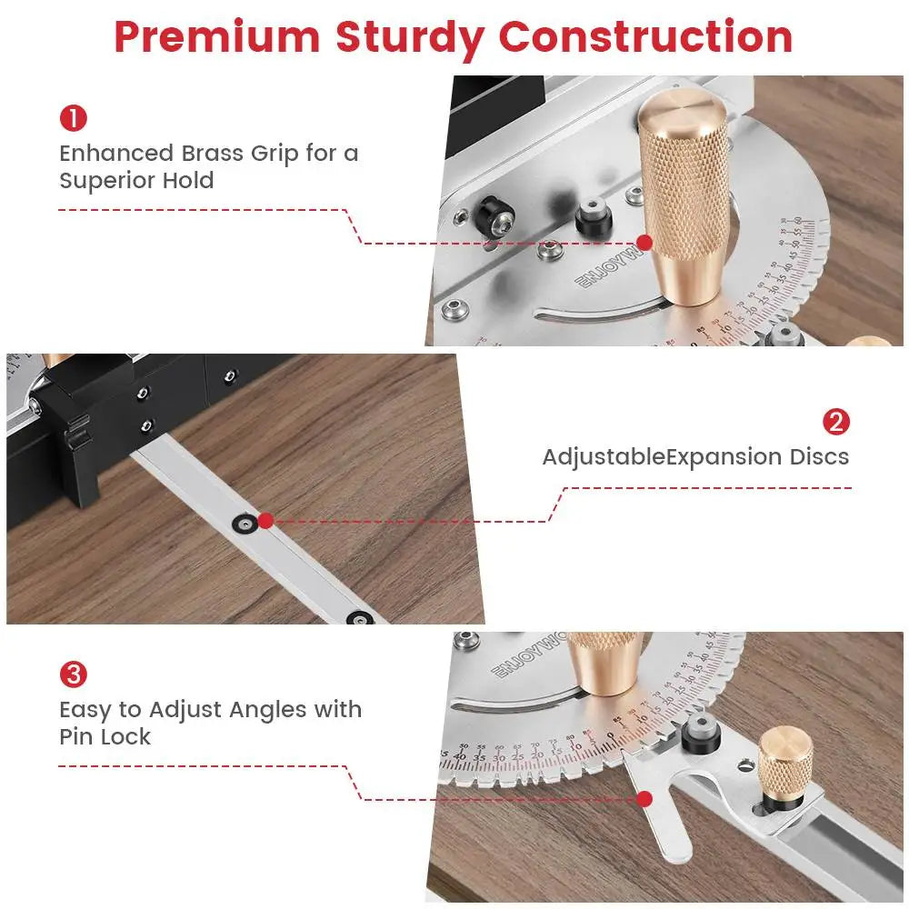 Enjoywood brass handle 450mm 27° miter gauge joint jig track stop table saw router ruler for woodworking tool - spain