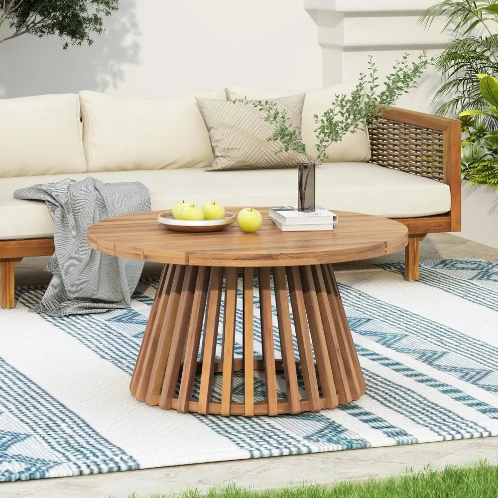 Patio outdoor acacia wood round coffee table for backyard lawn balcony light teak - united states