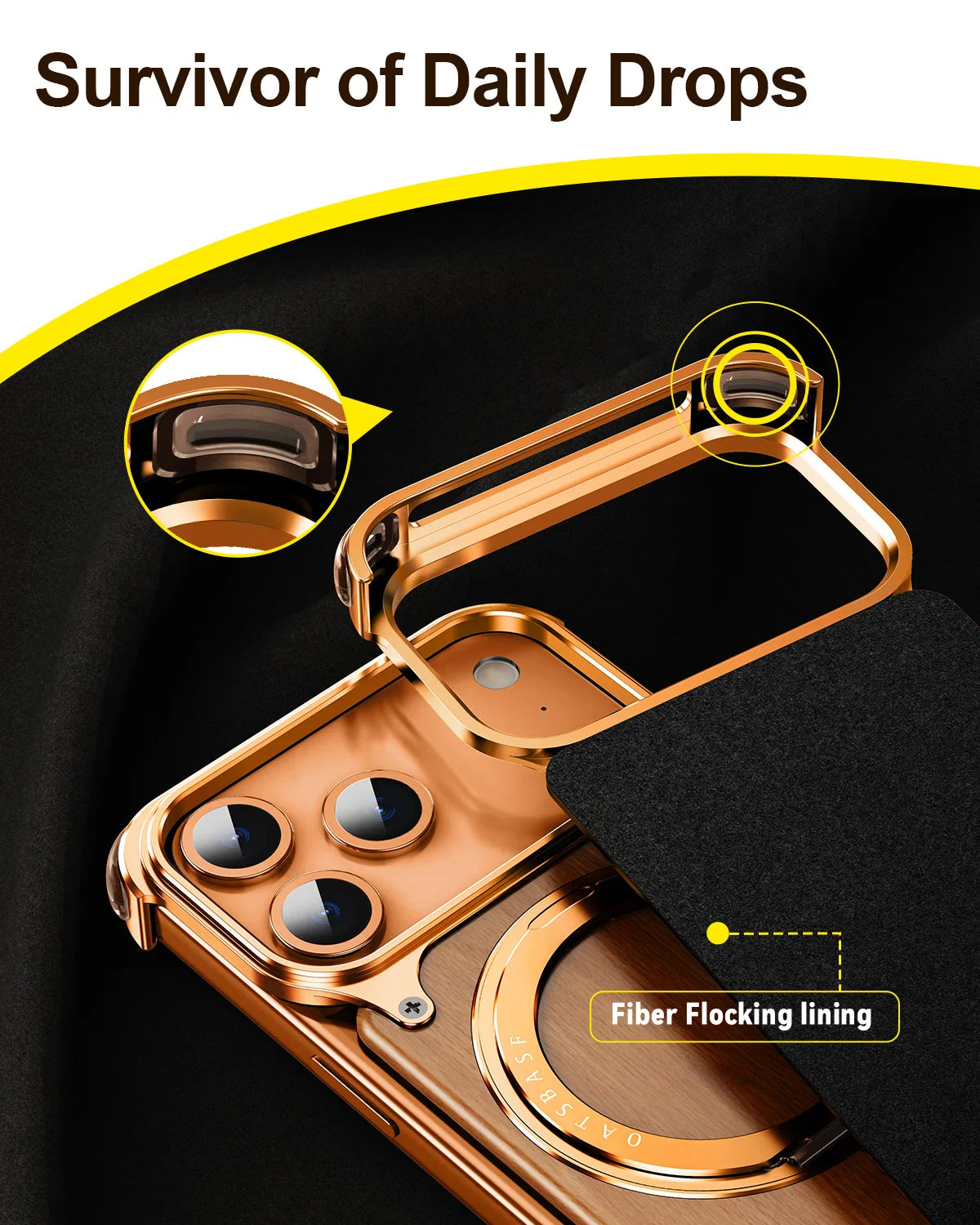 Oatsbasf solid wooden phone case for iphone 17 pro max/air/16 with stand 360° rotatable magnetic shockproof protective