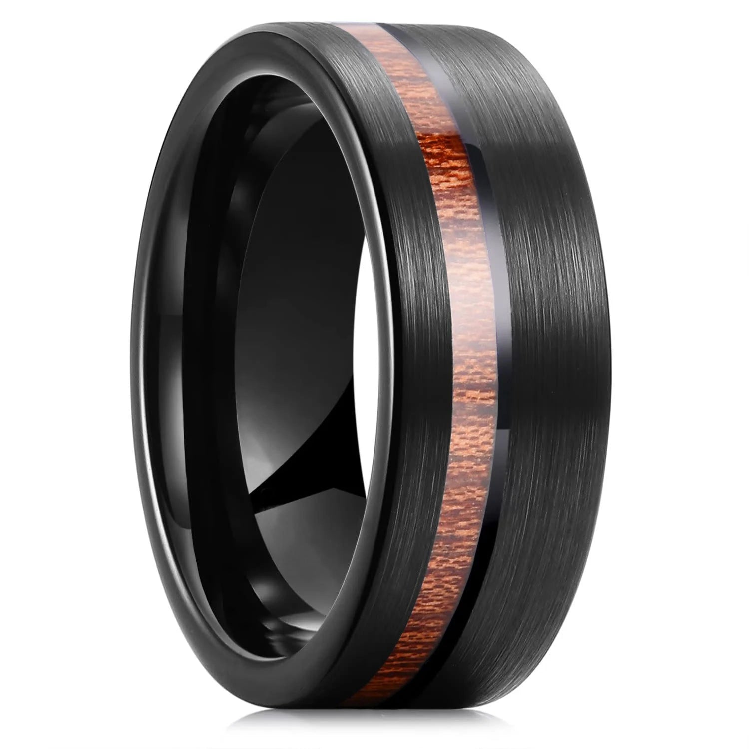 Fashion silver color men’s stainless steel rings koa wood deer antler inlay dome engagement for men women wedding