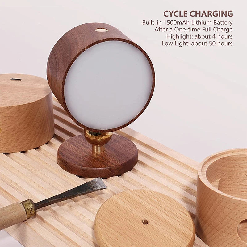 New wooden wall mounted lamp 360° rotating touch control led sconce usb rechargeable cordless design magnetic night