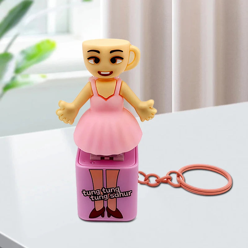 New shark tralalero tralala tungtungtung wooden stick man button keychain with luminous pendant - anime peripheral