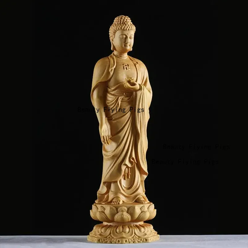 Wood carving the buddha figurine amitabha statue sculpture home living room decoration buddhist supply art crafts