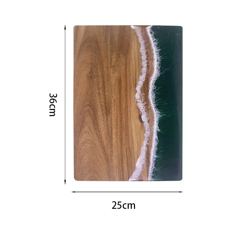 Acacia wood cutting board with resin wave & sea epoxy ocean pan for kitchen meal prep serving tray cheese cutting - b