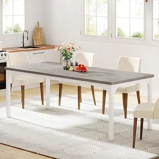 Farmhouse dining table for 6-8 70.9 inch rectangular wood kitchen with heavy duty metal legs industrial dinner fo