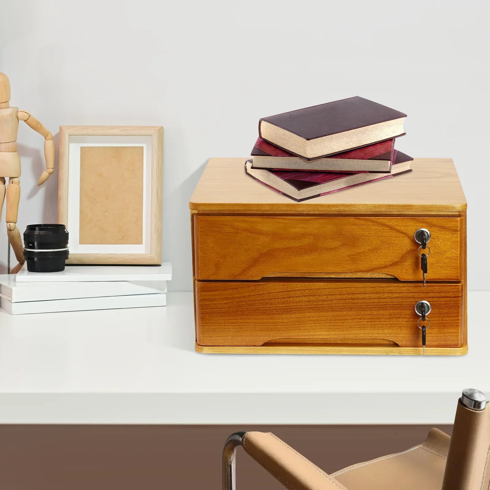 wood-yellow-2-tier-storage-box-desktop-storage-box-with-lockable-drawers-wooden-desktop-storage-box-for-office-study-dresser