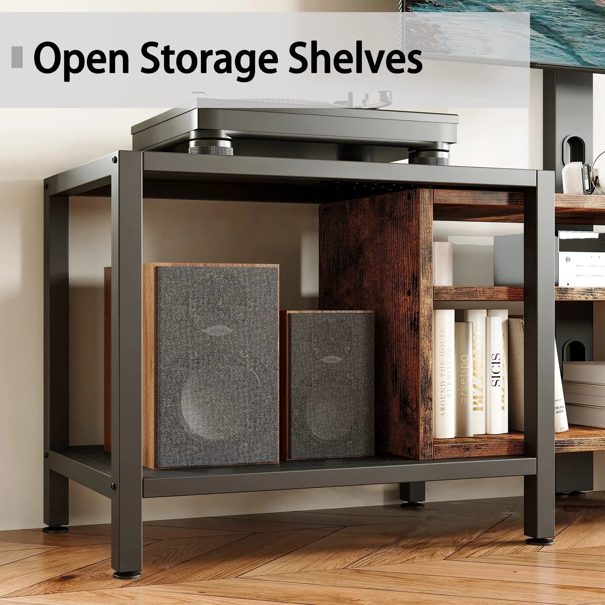 Ironck 79 inch tv stand for tvs up to 85 with mount and power outlet 3 tiers console storage shelves - united states