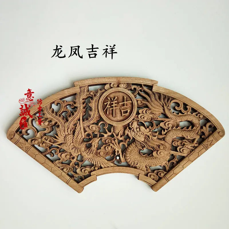 Traditional chinese woodcarving wall hanging camphor wood 3d exquisite dragon phoenix flower carving craft home