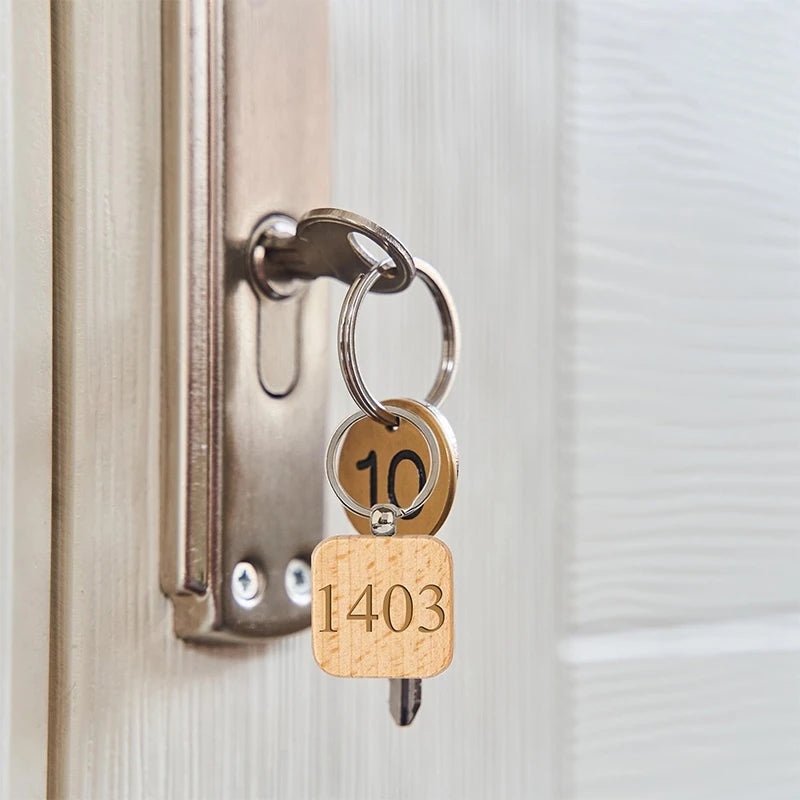 50pcs diy blank wooden keychain square key ring - chain