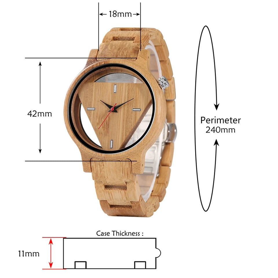 Geometric mens watches superb inverted triangle bamboo wooden band clock male full quartz wristwatches relogio masculino