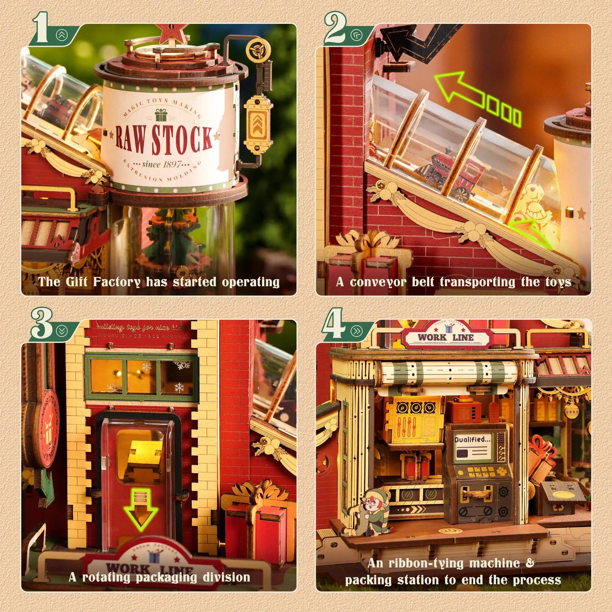 Robotime rokr dream gift factory 3d wooden puzzle christmas gifts toy with light and music for children kids building