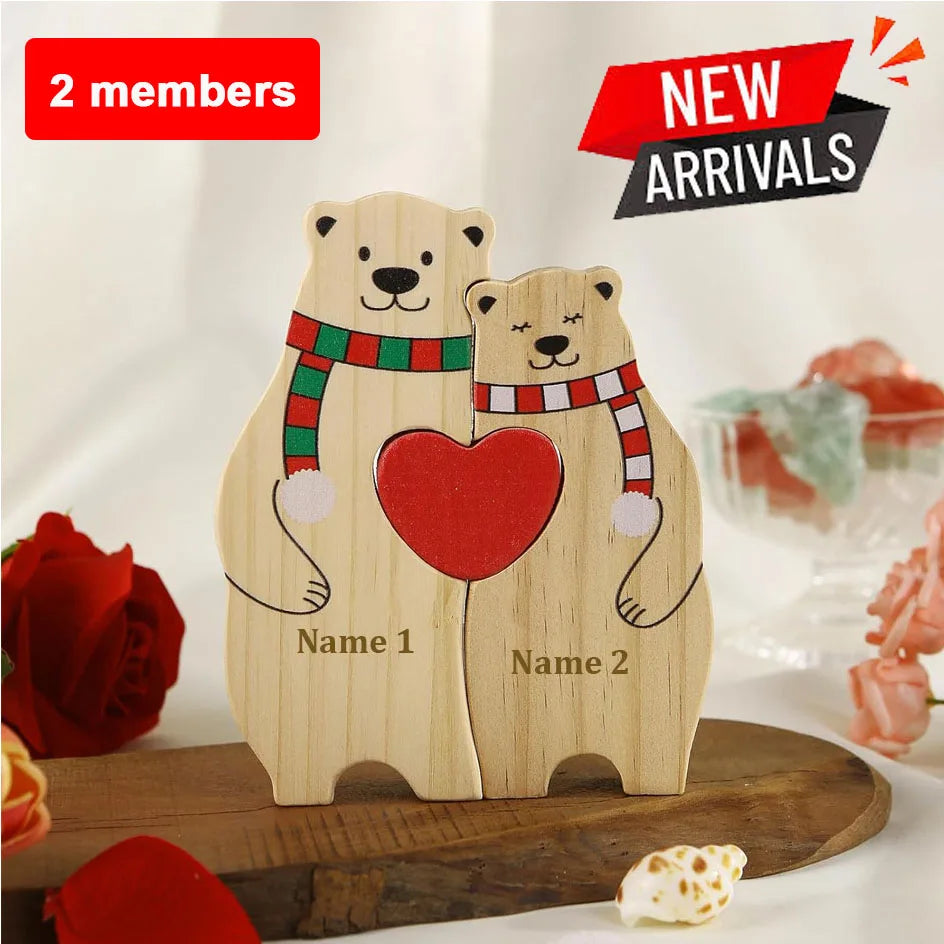 Name personalized custom mother’s birthday gift family names sculpture wood puzzle bear heart puzzles home decoration