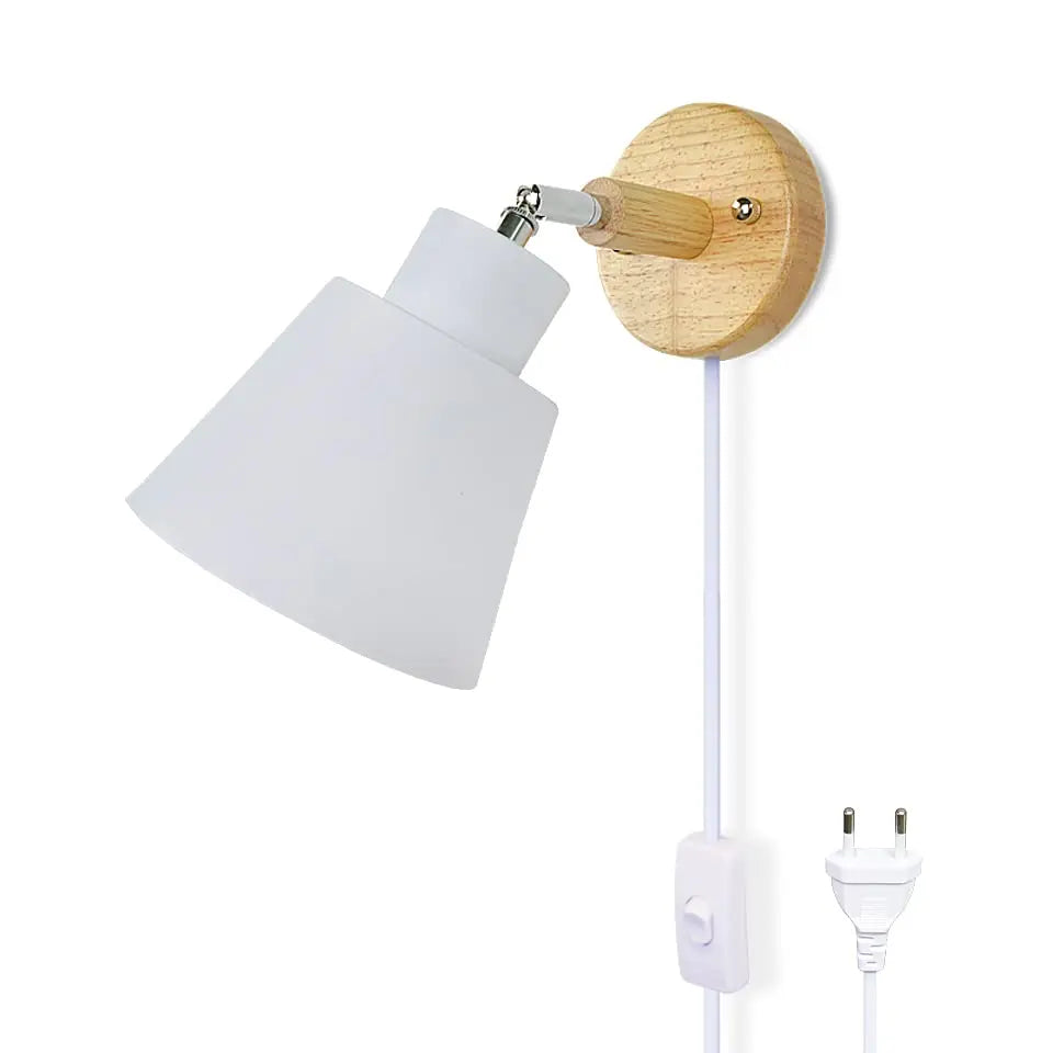 Nordic wood wall lamp with plug and 1.8 meters line cable knob switch creative bedside wall light eu wooden base
