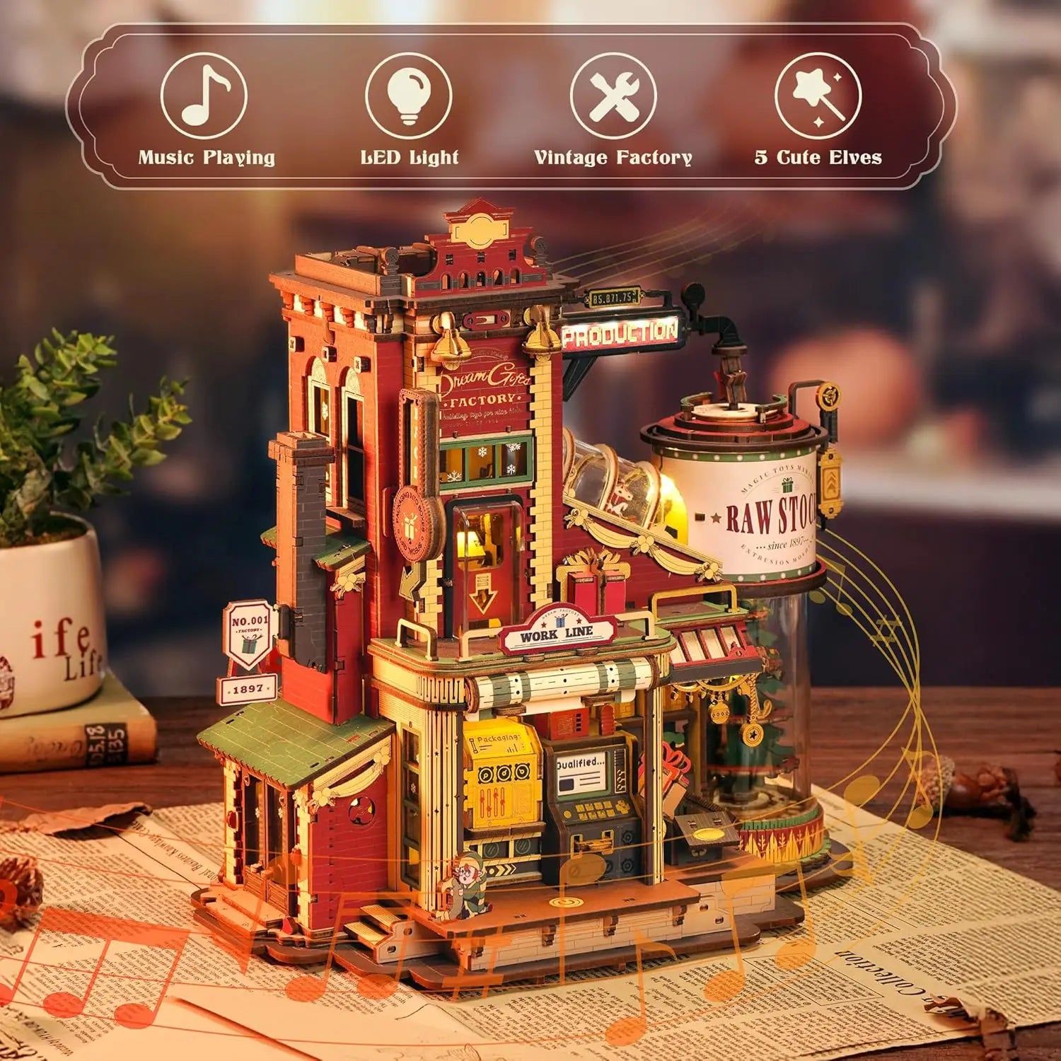 Robotime rokr wooden music box christmas dream gift factory 3d puzzles model kits build best gifts for kids adults