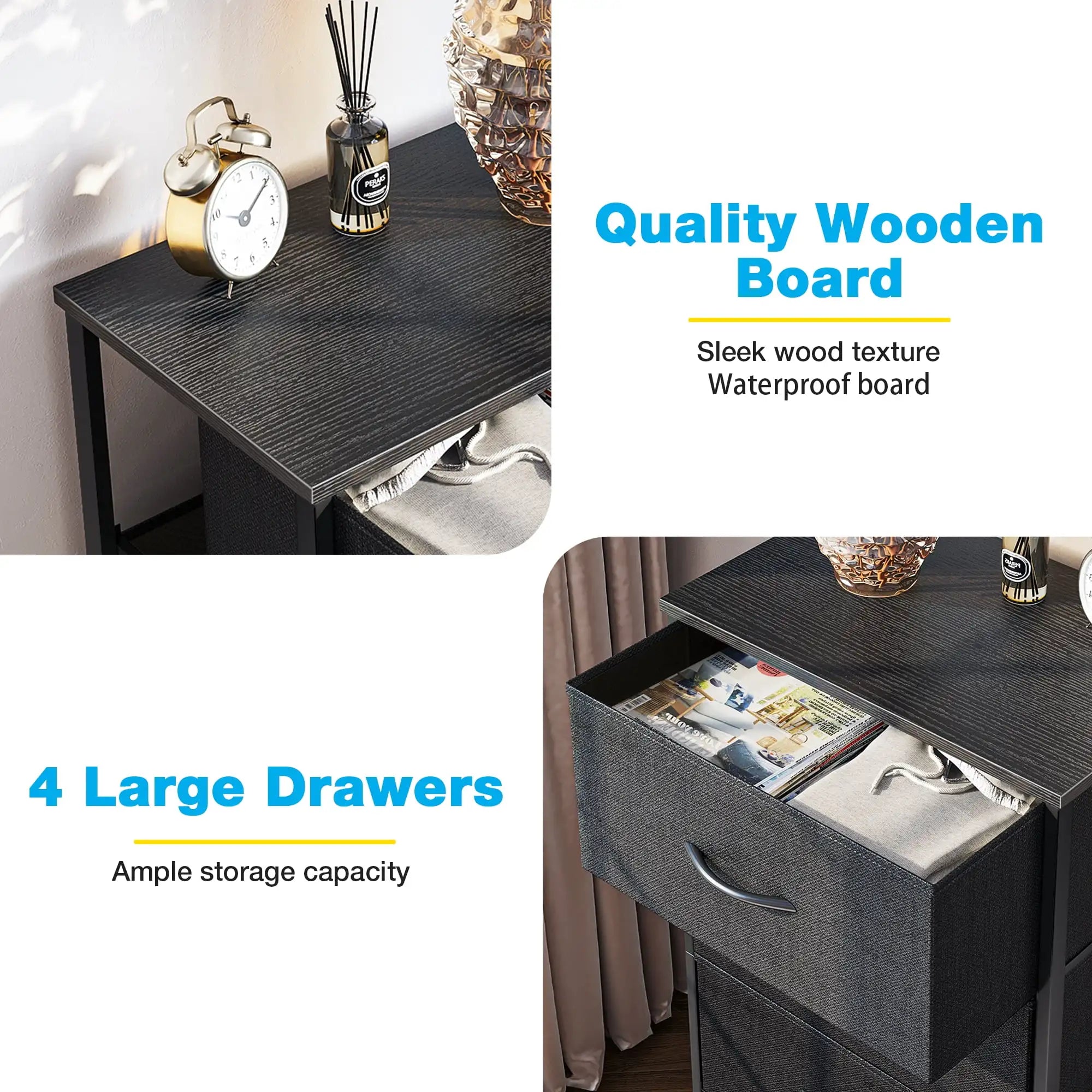Dresser for bedroom with 4 storage drawers small chest of fabric sturdy steel frame black - united states