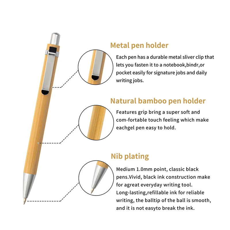 120pcs bamboo retractable ballpoint pen black ink 1 mm office products pens wood