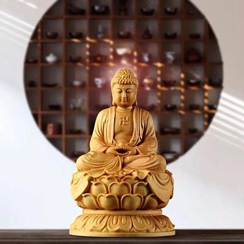 Cypress wood carving sitting statue the buddha buddha’s home furnishings automobile - light grey - religious (buddhist)