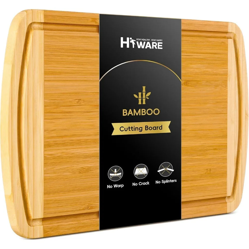 Large wooden cutting board for kitchen meal prep & serving - bamboo boards with juice groove side handles charcuterie