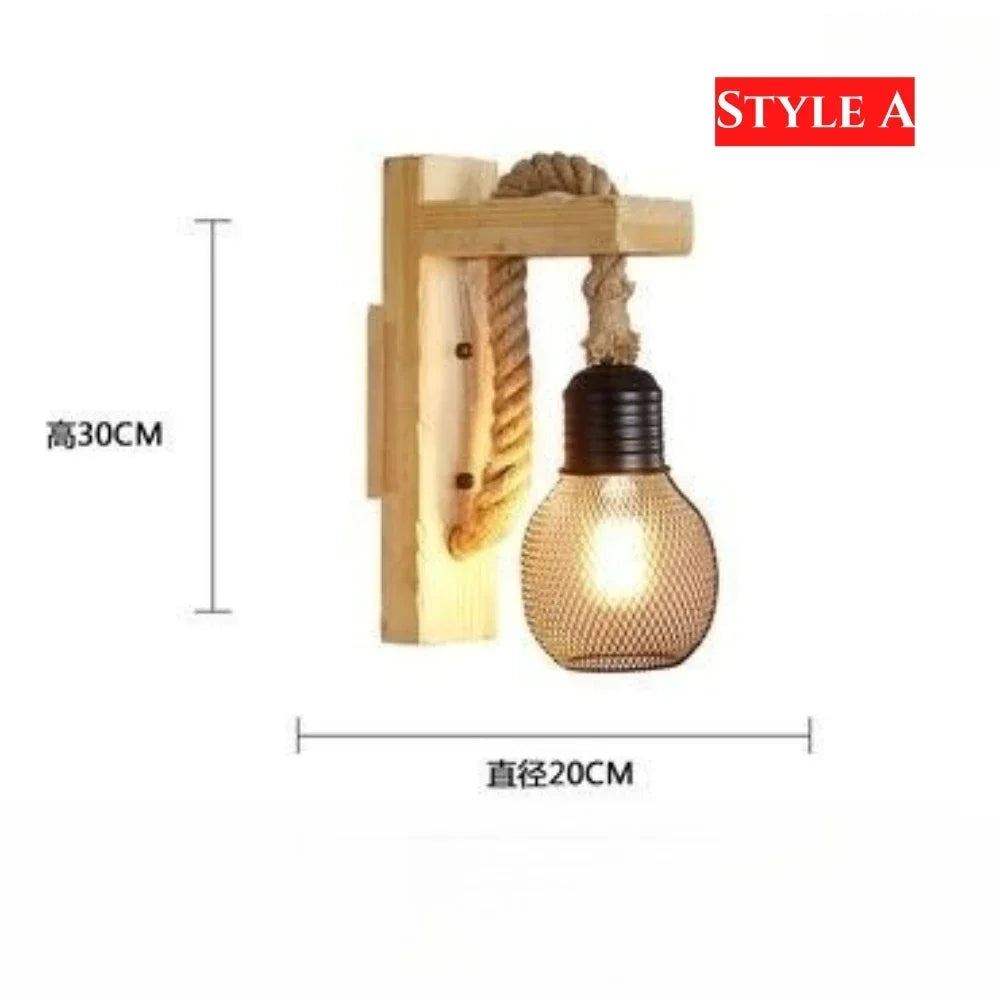 1pcs wood wall lamp vintage sconce lights fixture e27 bedside retro dining room bedroom light room decor - 201949-e