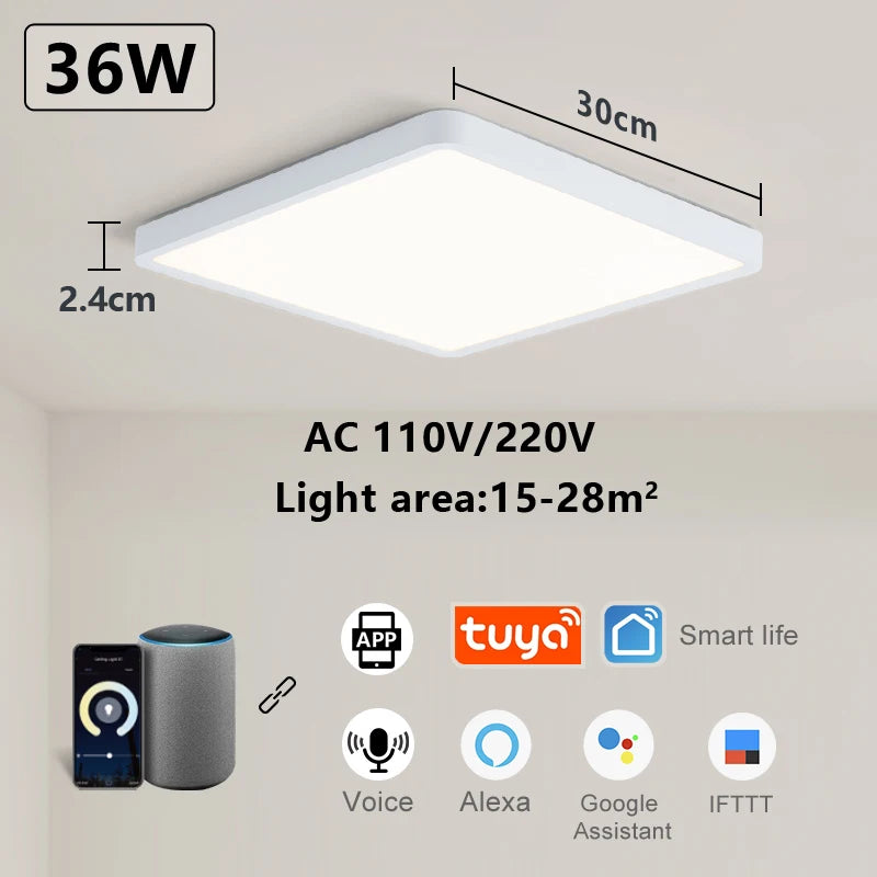 Marpou tuya smart led ceiling lamp wood grain app voice control alexa/google remote square lights living room