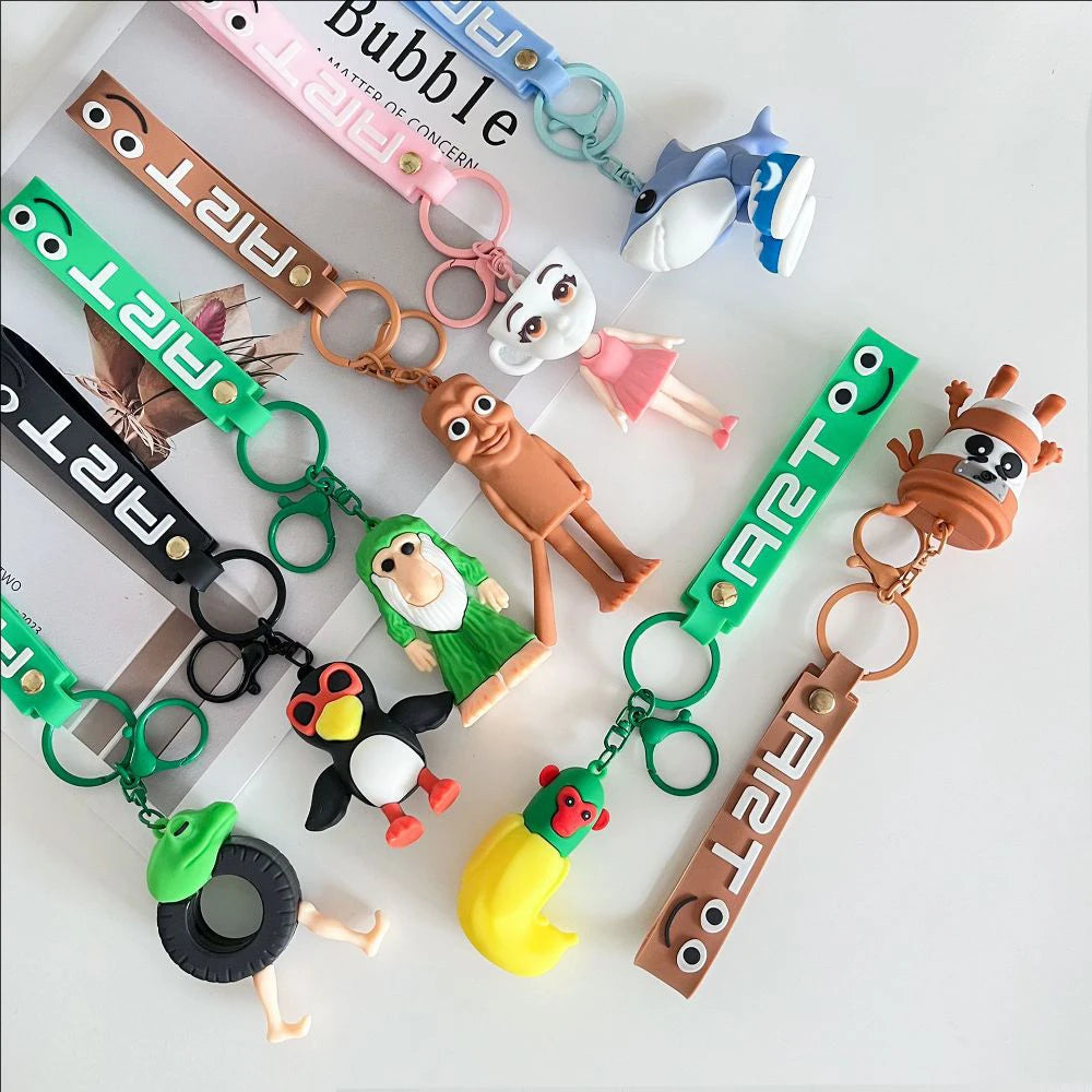 Wooden stick human pendant shanhaijing keychain funny abstract - 8pcs - key chain