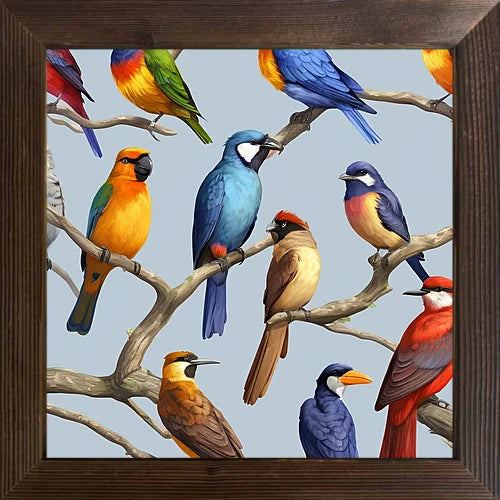 A cartoon-painted bird cool picture case with a wooden frame and oil painting that can be used for classroom festival