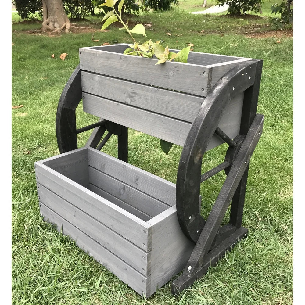 2 tier wooden raised garden bed planter kit durable outdoor indoor solid fir wood with drainage holes vegetables herbs