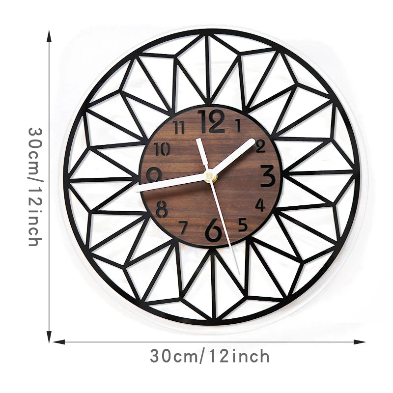 Wooden grain wall clock bedroom decoration aesthetics kitchen living room office home 12 inch - black