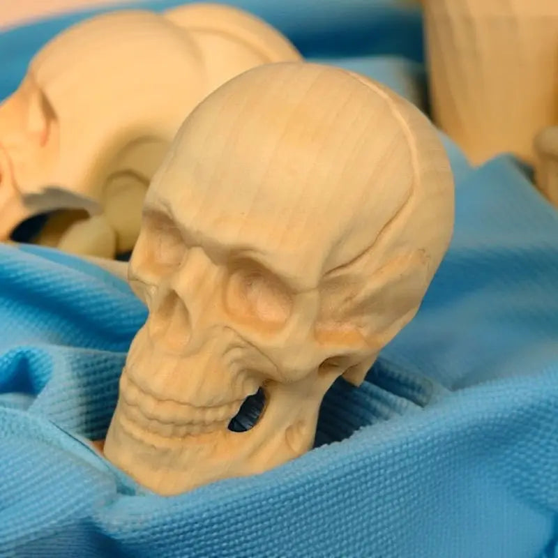 Wood carving skull statue skeleton boxwood handmade solid model miniature ornament halloween decoration sculpture