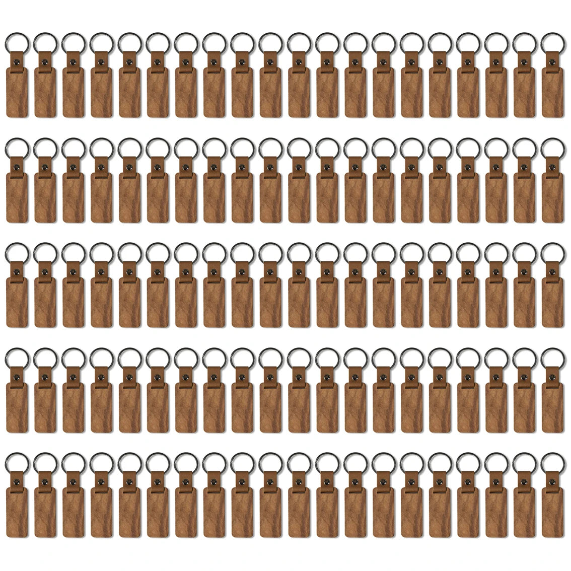 100pcs blank wood keychains pu leather keychain rectangular key chain