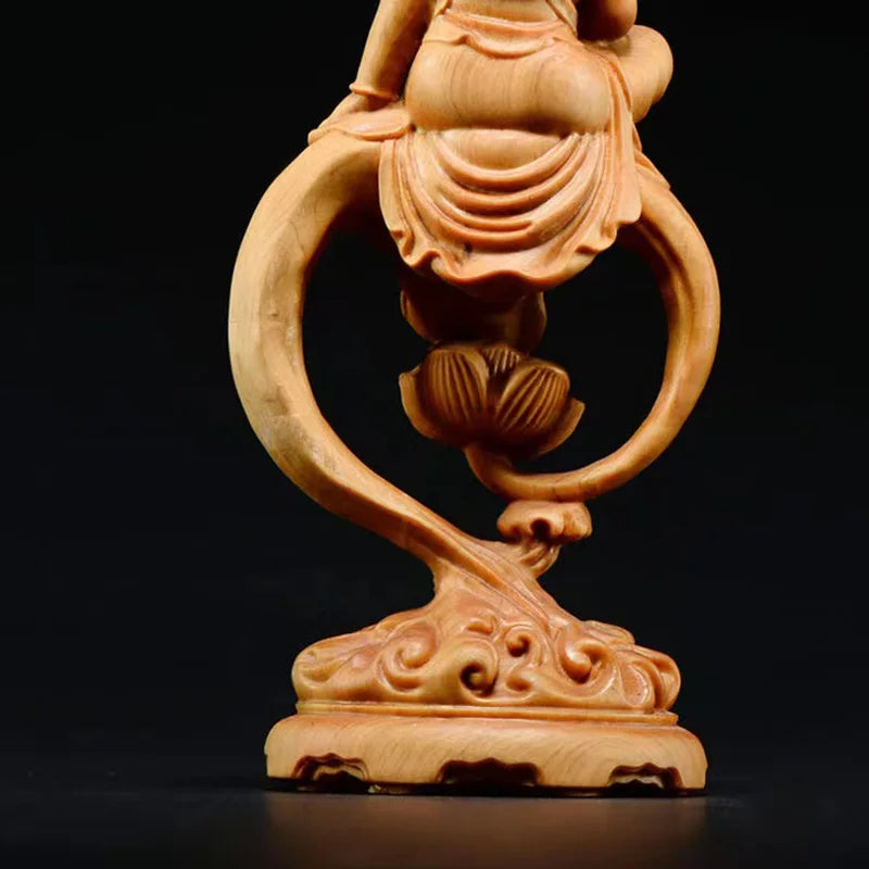 Wooden guanyin buddha bodhisattva statue hand-carved buddhism figure home room office feng shui 7.07 in - 1 - religious