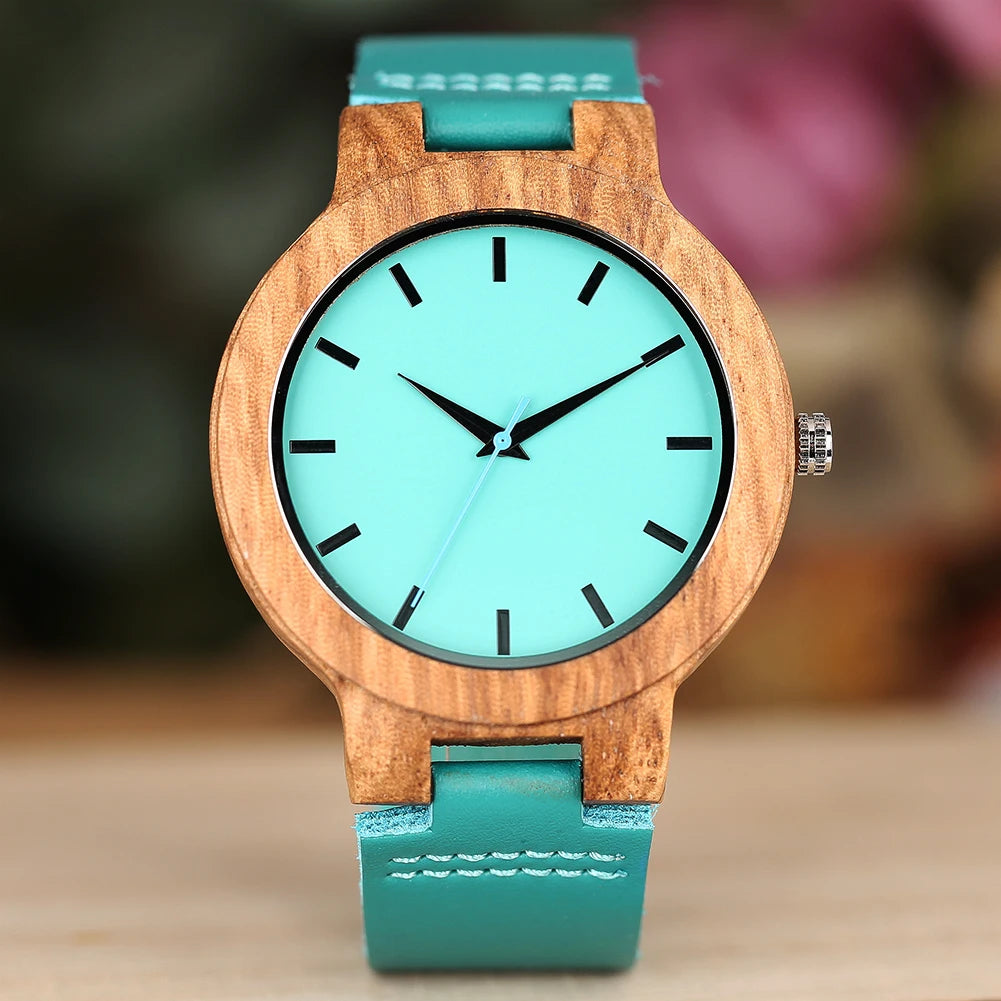 Minimalist scale blue dial quartz wood watches for men women couple styles genuine leather lover’s wristwatches
