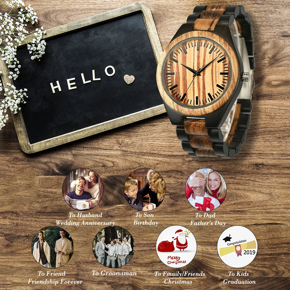 Personalised wrist watch for men luxury timepieces chronograph wood quartz wacthes box for him gifts dropshipping