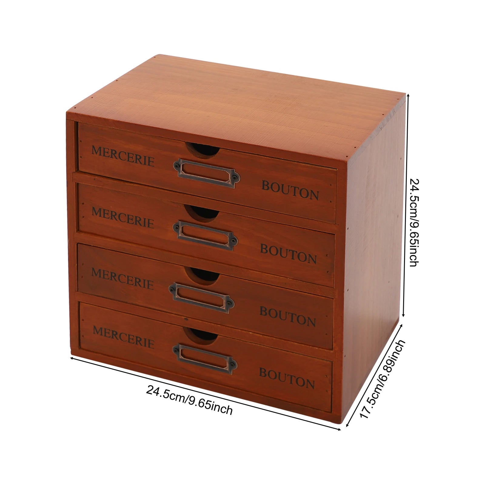 4-drawer vintage wooden organizer mini pine wood storage box desktop space-saving for cosmetics tea stationery - brown