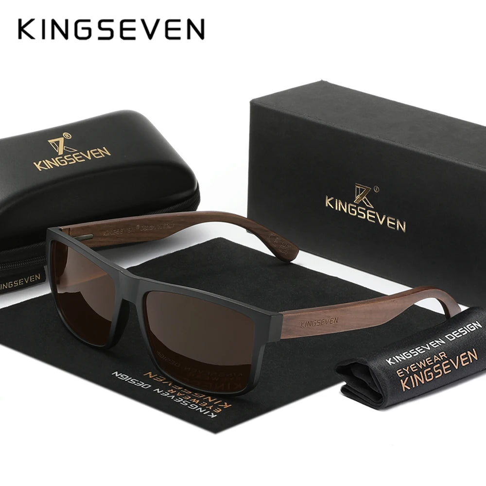 Kingseven wooden polarized sunglasses man black walnut tr90 frame rectangle glasses woman uv400 outdoor anti-glare