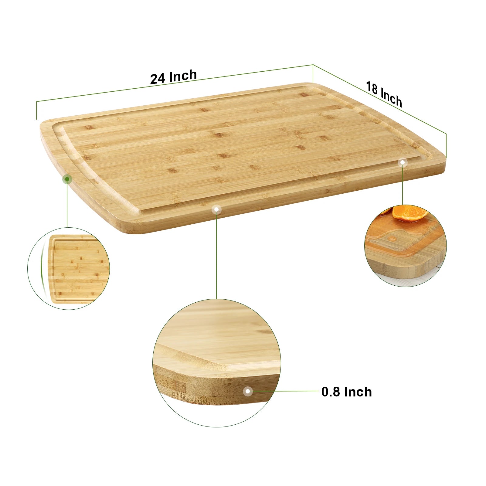 Bamboo cutting board for kitchen 24’’ x 18’’ extra large serving trays with juices groove turkey carving - 61x45.7x2cm