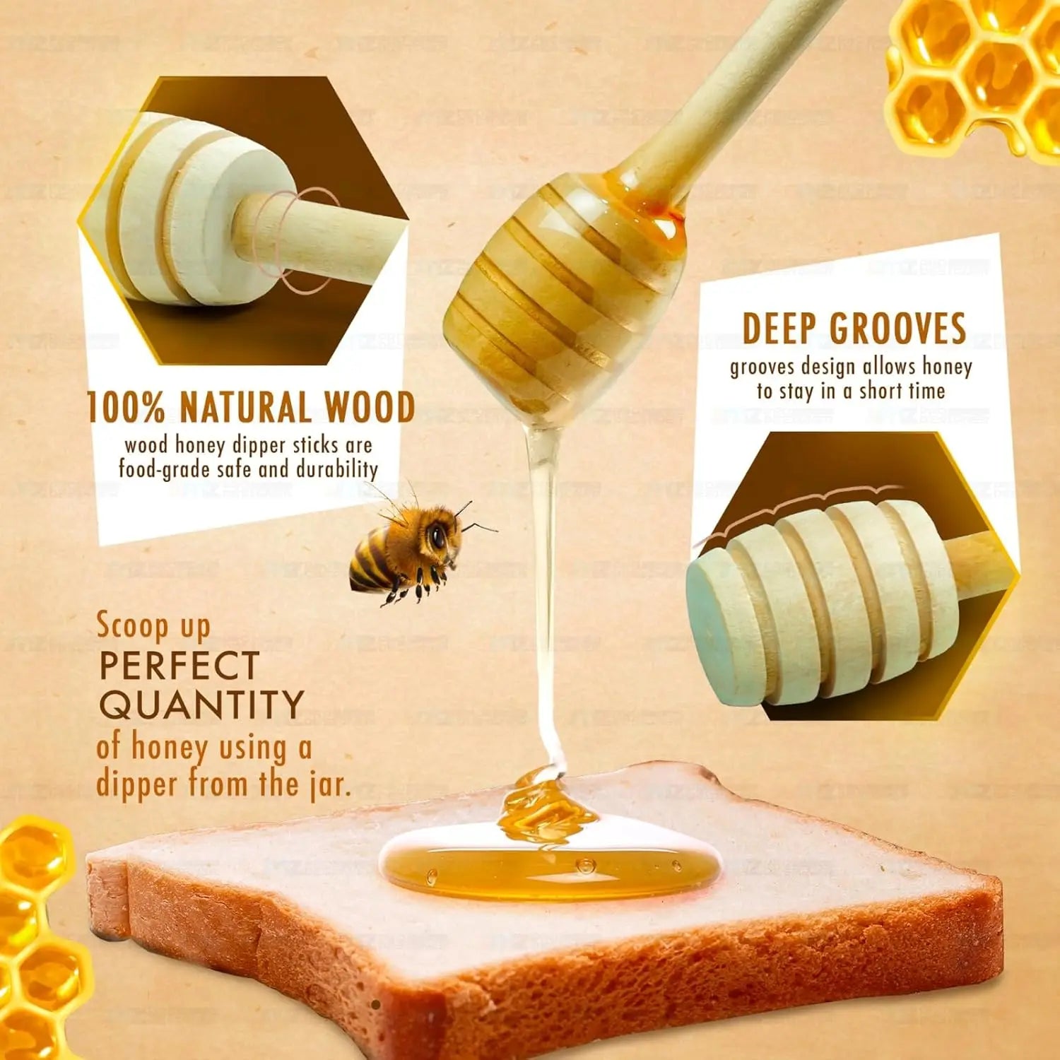 Wooden honey dipper mini honeycomb stick stirrer for jar dispense drizzle and wedding party present