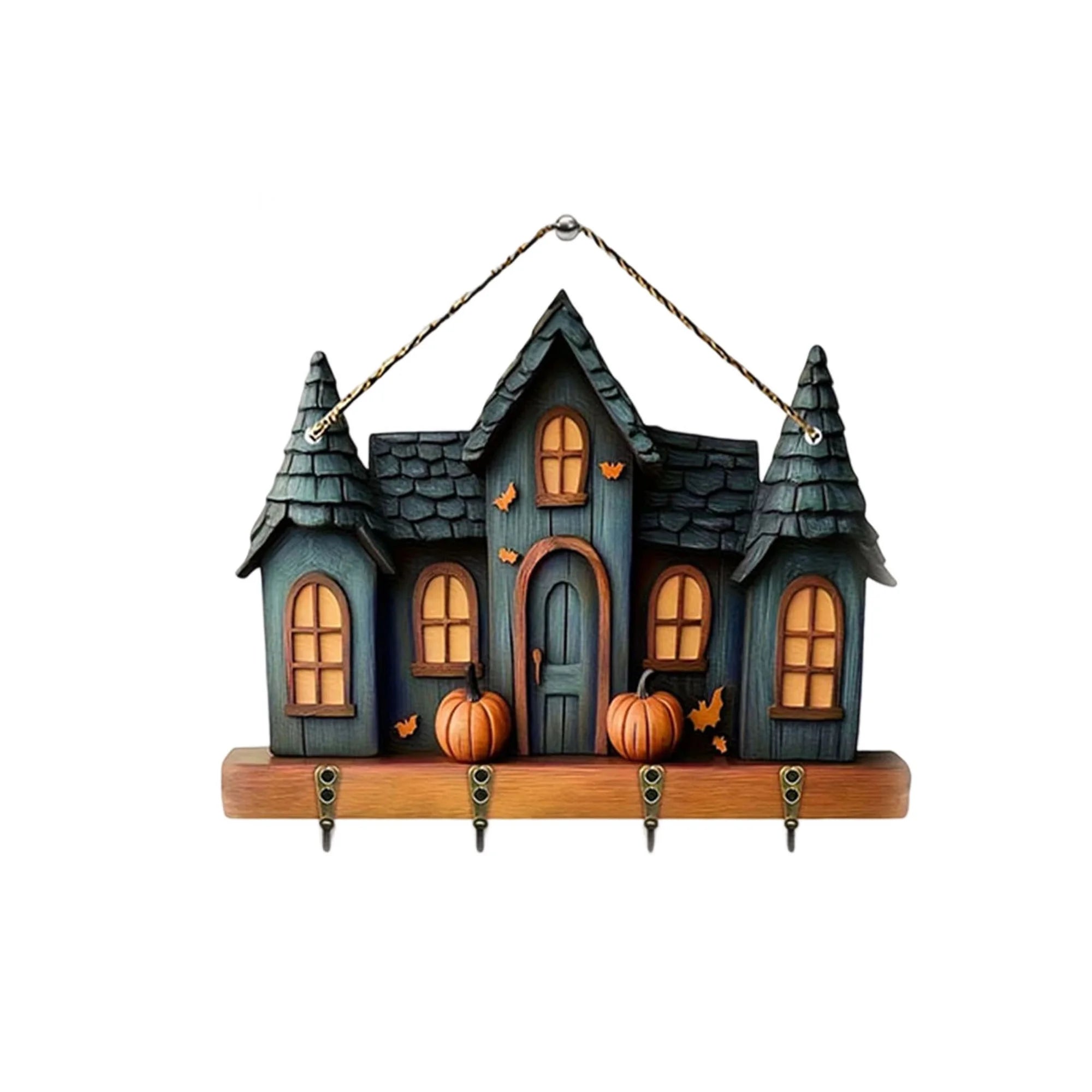 Spooky halloween ghost key rack for wall wooden 2d flat haunted house hooks hanging art entryway living room home