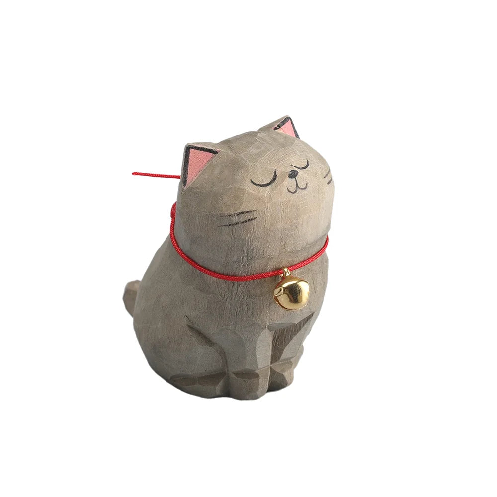 Christmas decorations handmade wood carving kitten ornaments small animal desktop cat decoration crafts birthday gift