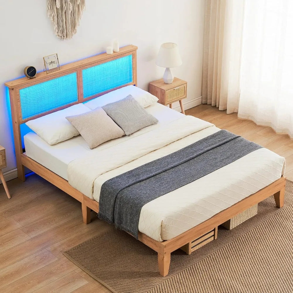 full-bed-frame-with-natural-rattan-headboard-and-led-lights-metal-platform-with-strong-wooden-slats-support-boho-cane-bed