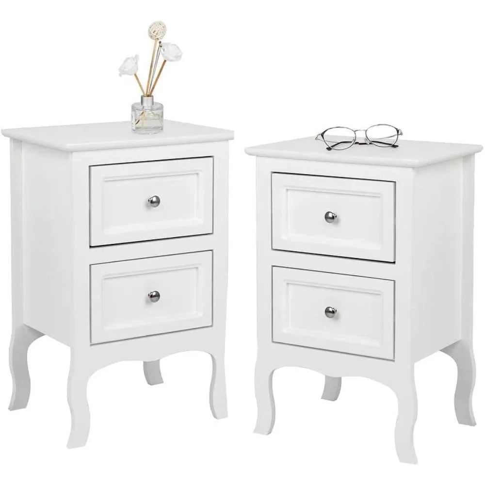 A set of two bedroom bedside tables with 2 drawers small space university dormitory wooden 16w x 12d 24h