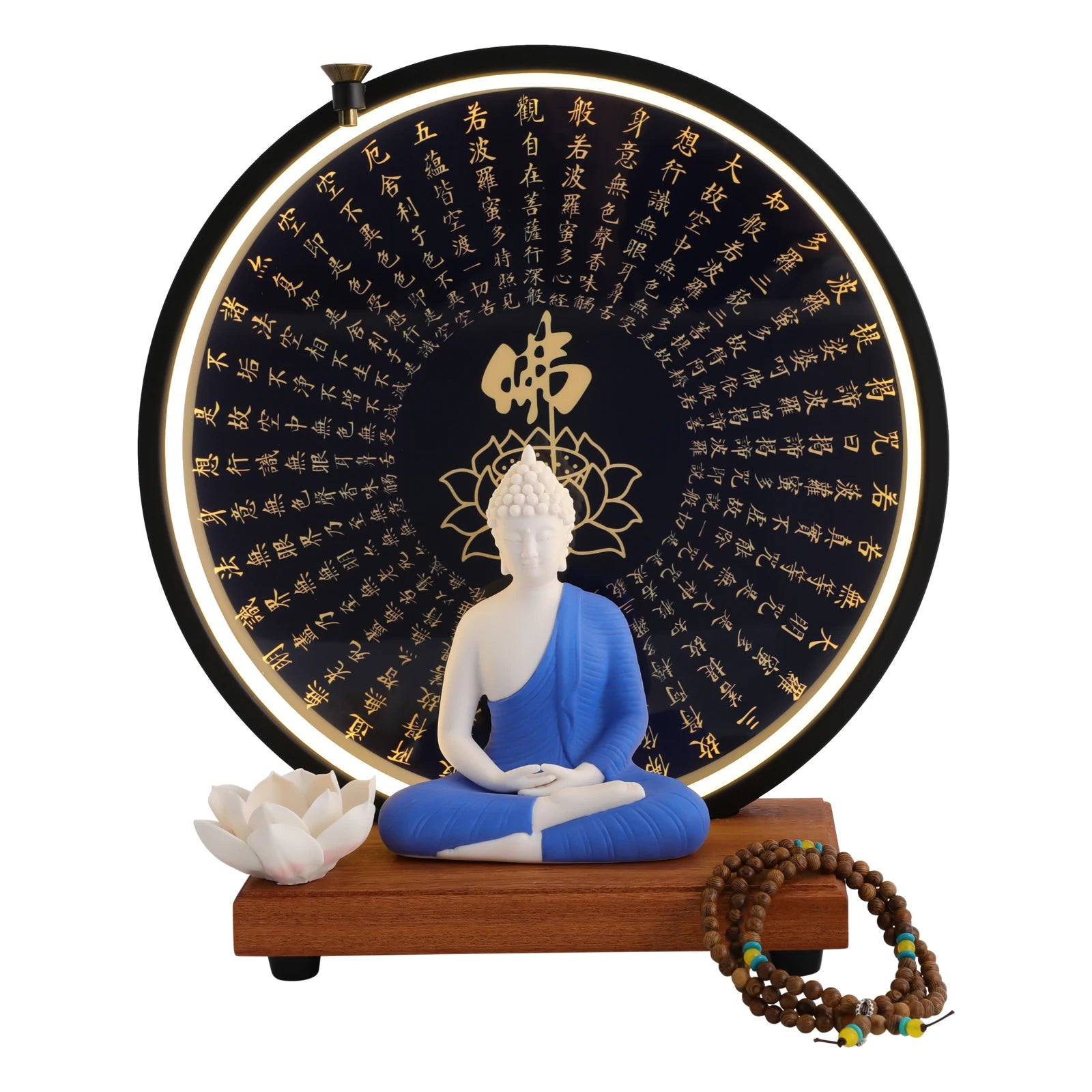 Buddha statue decoration ceramic with circle led lamp for decor white/red/yellow/blue 11.8*4.7*13in - blue / united