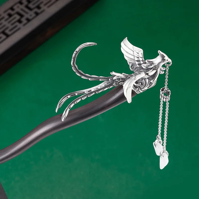 S925 sterling silver hair sticks for women sandalwood phoenix tassel forks hairpin headdress hairwear jewelry wholesale