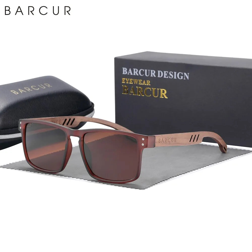 Barcur original design natural wood sunglasses polarized business sun glasses for men eyewear square luxury brand