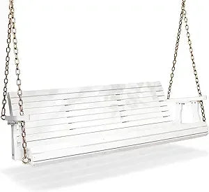 Enhanced outdoor wooden swing bench for patio and garden durable 880 lbs capacity hanging seat with chains - united