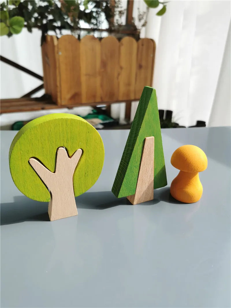 Wooden diy blocks toys rainbow trees forest saplings for kids building stacking play - game