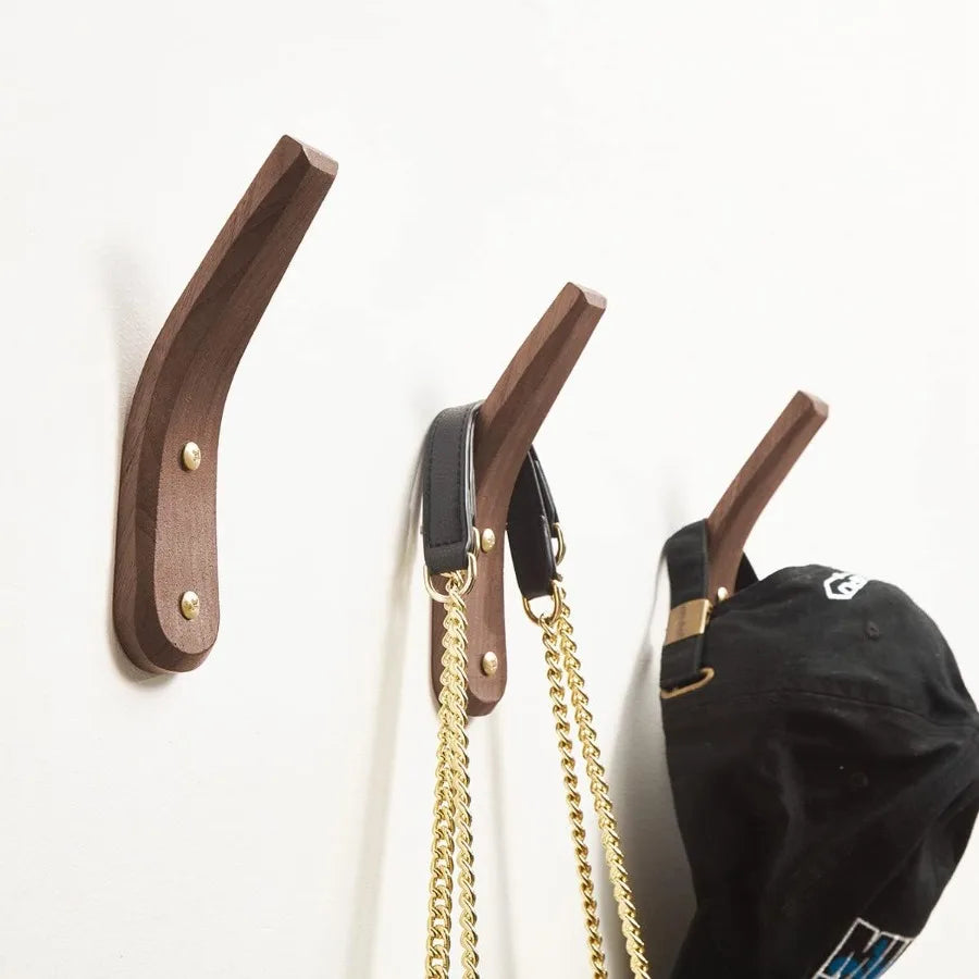2pack wood hooks wall mounted minimalist easy install natural real walnut cute mid century modern simple rustic boho